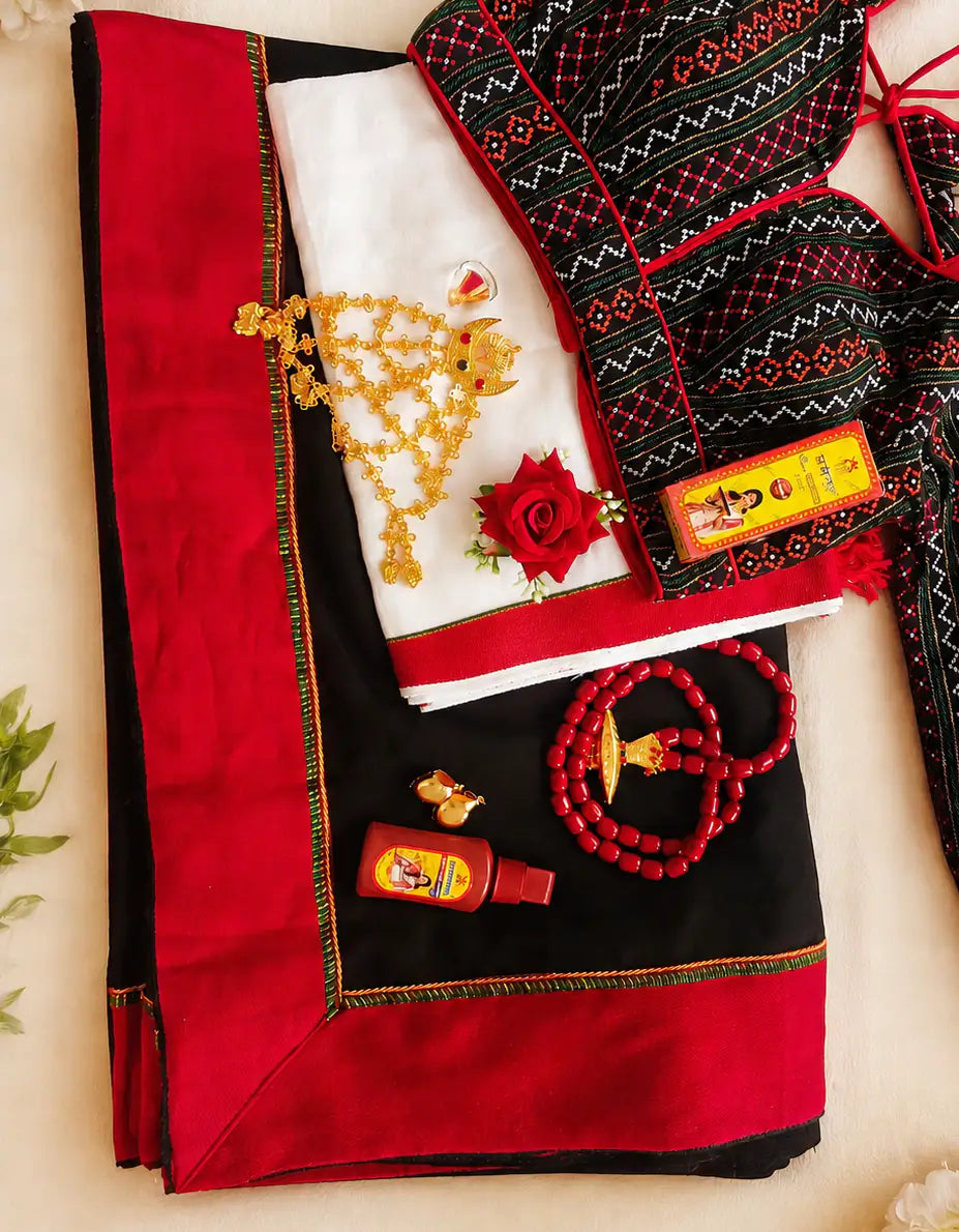 Georgette Saree Set 2 | Saree, Blouse with Gaacha & Newari Ornaments