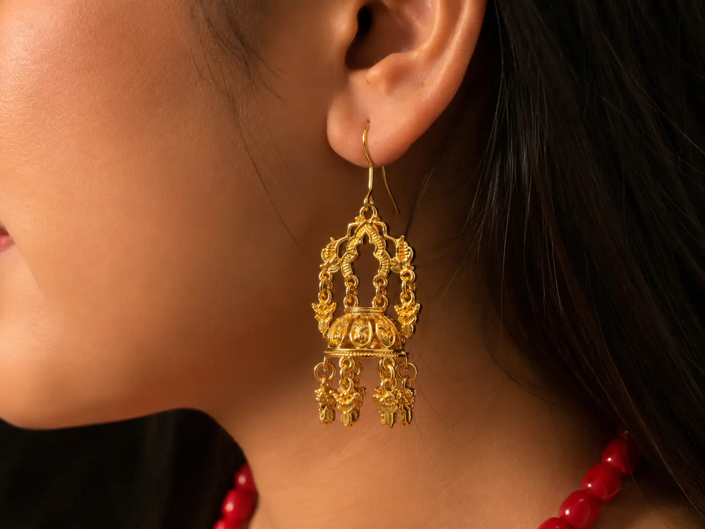 Traditional Dalucha Earrings | Gold-Tone Newari Cultural Jewellery