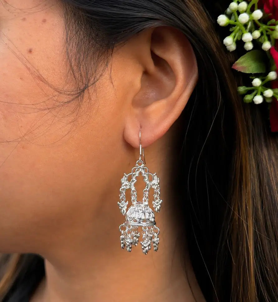 Traditional Dalucha Earrings | Silver-Tone Newari Cultural Jewellery