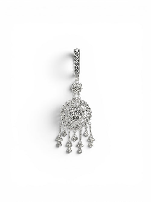 Stylish silver-tone sari key chain with traditional hanging charms