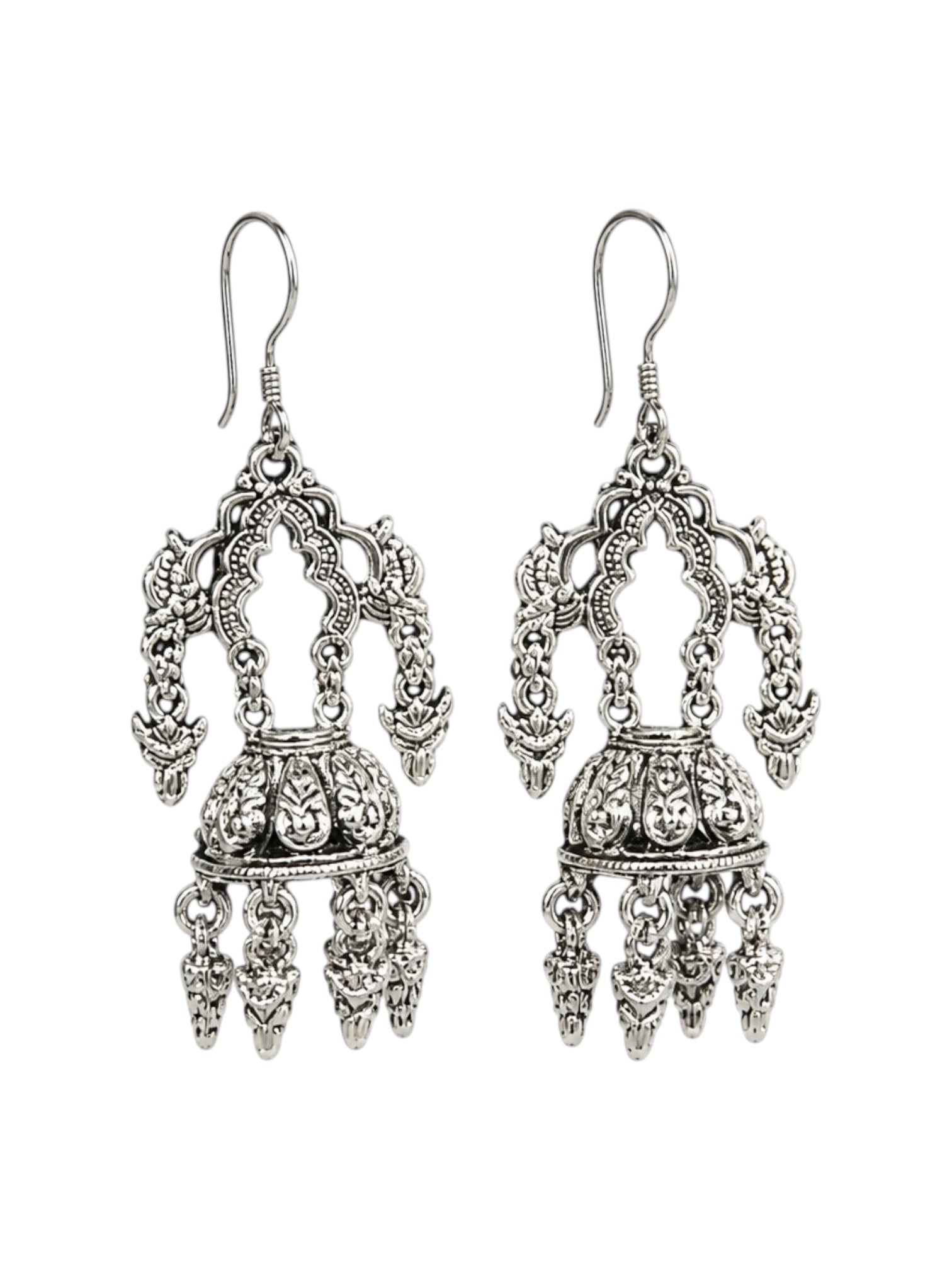 Traditional Dalucha silver-tone Newari earrings